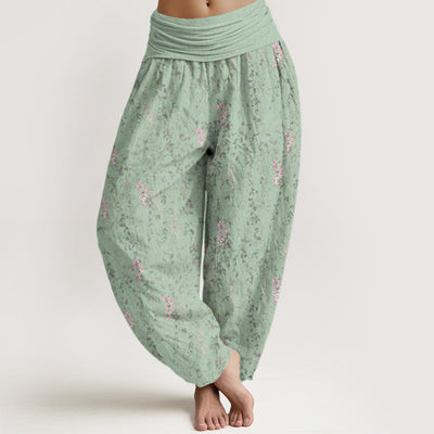 Buddha Stones Casual Tiny Flowers Pattern Women's Elastic Waist Harem Pants - MediumAquamarine - US22，UK/AU26，EU54 (6XL) - image 1