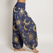Buddha Stones Pure Cotton Crescent Moon Sun Stars Pattern Design Women's Elastic Waist Harem Pants - image 9