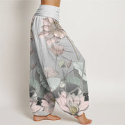 Buddha Stones Casual Blooming Lotus Flower Pattern Women's Elastic Waist Harem Pants - image 7