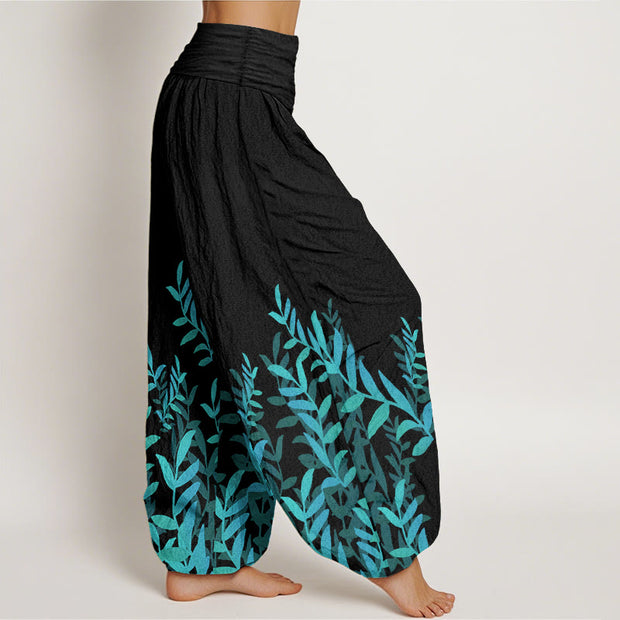Buddha Stones Pure Cotton Casual Leaves Pattern Women's Elastic Waist Harem Pants - image 3