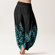 Buddha Stones Pure Cotton Casual Leaves Pattern Women's Elastic Waist Harem Pants - image 2