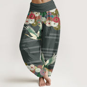 Buddha Stones Casual Crane Chrysanthemum Pattern Women's Elastic Waist Harem Pants - SeaGreen - US22，UK/AU26，EU54 (6XL) - image 5
