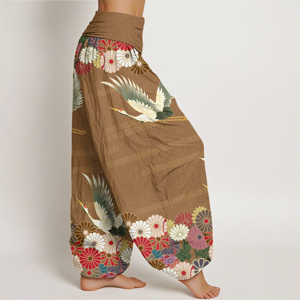 Buddha Stones Casual Crane Chrysanthemum Pattern Women's Elastic Waist Harem Pants - image 9