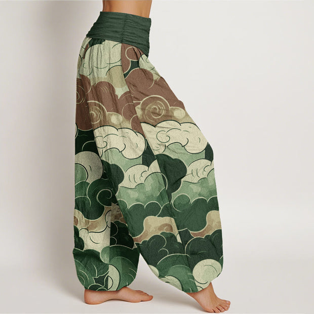 Buddha Stones Pure Cotton Casual Auspicious Clouds Pattern Women's Elastic Waist Harem Pants - image 12