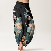 Buddha Stones Casual Summer Lotus Pond Pattern Women's Elastic Waist Harem Pants - image 7