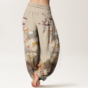 Buddha Stones Casual Summer Lotus Pond Pattern Women's Elastic Waist Harem Pants - image 11