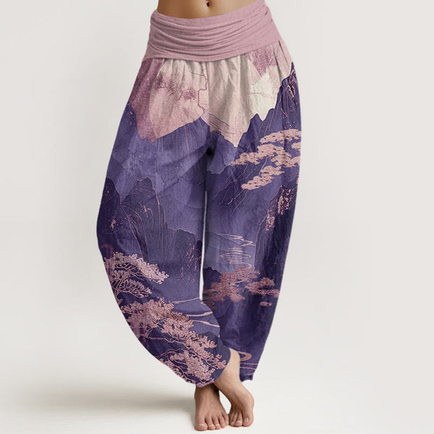 Buddha Stones Casual Mountains Trees Branches Pattern Women's Elastic Waist Harem Pants - DarkOrchid - US22，UK/AU26，EU54 (6XL) - image 9