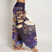 Buddha Stones Casual Charming Lotus Flower Pattern Women's Elastic Waist Harem Pants - image 10