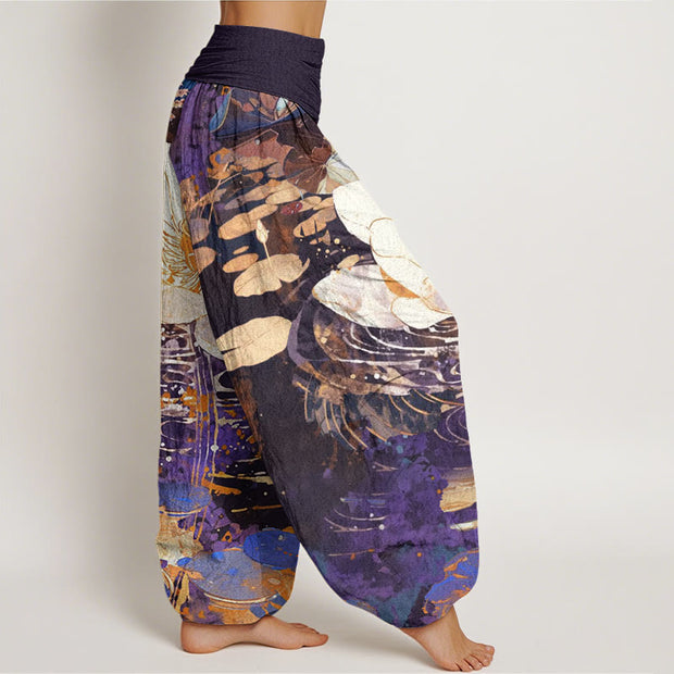 Buddha Stones Casual Charming Lotus Flower Pattern Women's Elastic Waist Harem Pants - image 10
