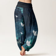 Buddha Stones Casual Flying Crane Pattern Women's Elastic Waist Harem Pants - image 11