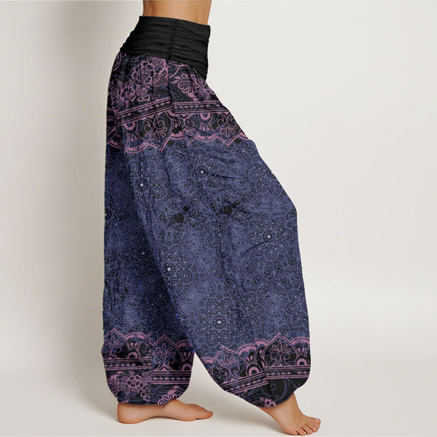 Buddha Stones Pure Cotton Elegant Mandala Flowers Design Women's Elastic Waist Harem Pants