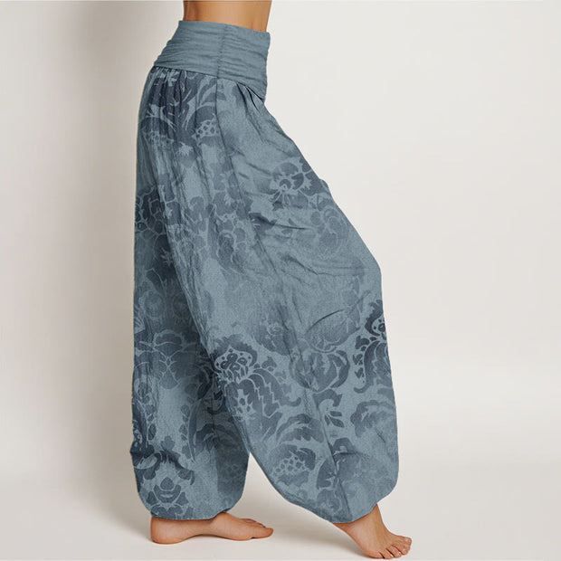 Buddha Stones Pure Cotton Casual Flower Leaves Design Women's Elastic Waist Harem Pants