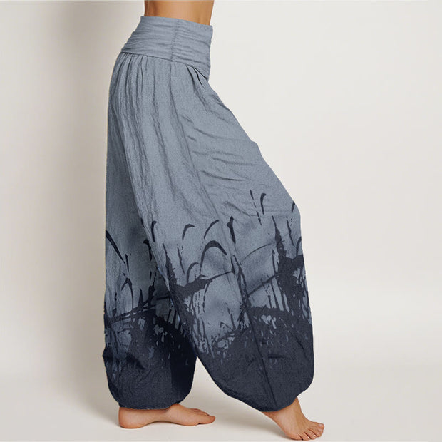 Buddha Stones Pure Cotton Wild Grass Pattern Women's Elastic Waist Harem Pants