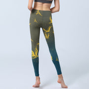Buddha Stones Golden Flying Birds Print Gym Leggings Women's Yoga Pants - image 7
