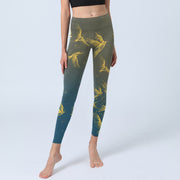 Buddha Stones Golden Flying Birds Print Gym Leggings Women's Yoga Pants - image 6