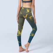 Buddha Stones Golden Flying Birds Print Gym Leggings Women's Yoga Pants - image 5