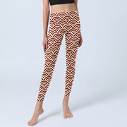 Buddha Stones Red Beige Fan Shapes Print Gym Leggings Women's Yoga Pants - image 6