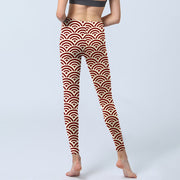 Buddha Stones Red Beige Fan Shapes Print Gym Leggings Women's Yoga Pants - image 7