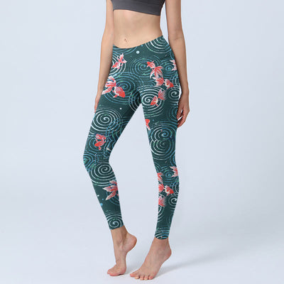 Buddha Stones Red Koi Fish Water Ripple Print Gym Leggings Women's Yoga Pants - CadetBlue - US18，UK/AU22，EU50 (4XL) - image 1