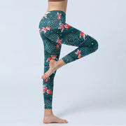Buddha Stones Red Koi Fish Water Ripple Print Gym Leggings Women's Yoga Pants - image 4