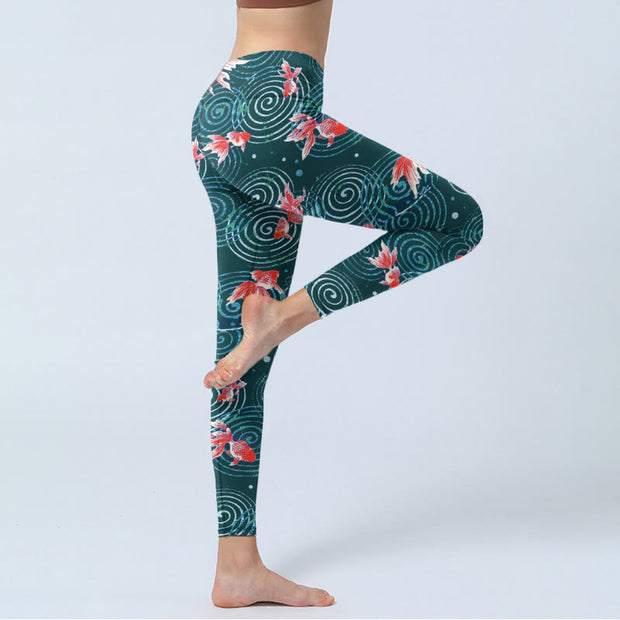 Buddha Stones Red Koi Fish Water Ripple Print Gym Leggings Women's Yoga Pants - image 4