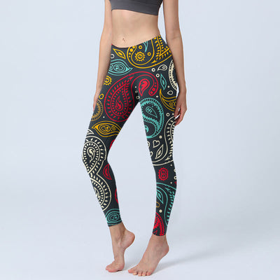 Buddha Stones Colorful Paisley Print Gym Leggings Women's Yoga Pants - Black - US18，UK/AU22，EU50 (4XL) - image 1