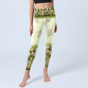 Buddha Stones Pink Flowers Green Leaves Print Gym Leggings Women's Yoga Pants - image 6
