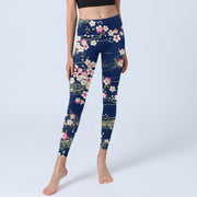 Buddha Stones Pink Magenta Flowers Green Leaves Print Gym Leggings Women's Yoga Pants - image 6