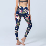 Buddha Stones Pink Magenta Flowers Green Leaves Print Gym Leggings Women's Yoga Pants - image 5