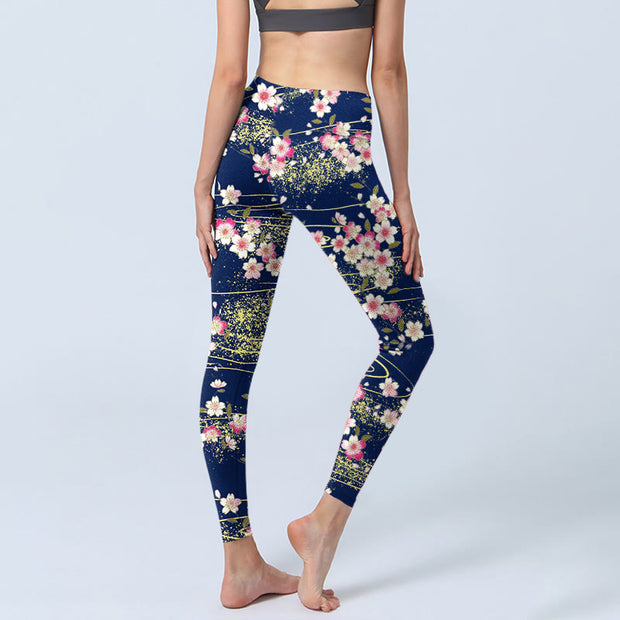 Buddha Stones Pink Magenta Flowers Green Leaves Print Gym Leggings Women's Yoga Pants - image 5