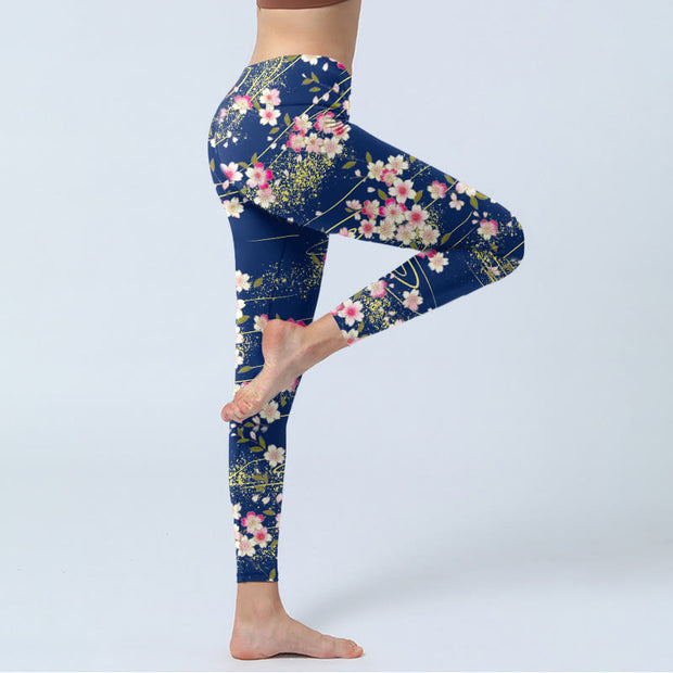 Buddha Stones Pink Magenta Flowers Green Leaves Print Gym Leggings Women's Yoga Pants - image 4