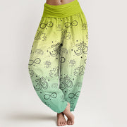 Buddha Stones OM Symbol Lotus Meditating Figure Infinity Pattern Women's Elastic Waist Harem Pants - GreenYellow - US22，UK/AU26，EU54 (6XL) - image 6