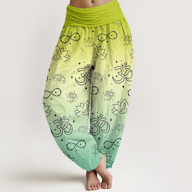 Buddha Stones OM Symbol Lotus Meditating Figure Infinity Pattern Women's Elastic Waist Harem Pants - GreenYellow - US22，UK/AU26，EU54 (6XL) - image 6