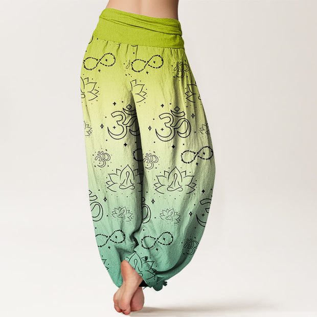 Buddha Stones OM Symbol Lotus Meditating Figure Infinity Pattern Women's Elastic Waist Harem Pants - image 7