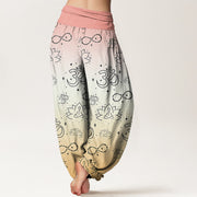 Buddha Stones OM Symbol Lotus Meditating Figure Infinity Pattern Women's Elastic Waist Harem Pants - image 10