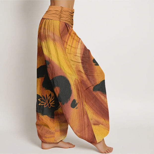 Buddha Stones OM Symbol Lotus Flower Pattern Women's Elastic Waist Harem Pants - image 8