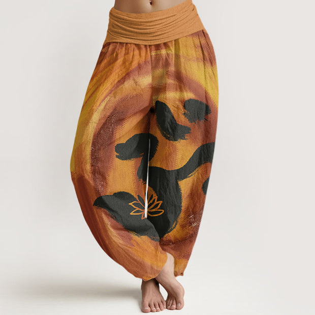 Buddha Stones OM Symbol Lotus Flower Pattern Women's Elastic Waist Harem Pants - Peru - US22，UK/AU26，EU54 (6XL) - image 6