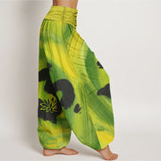 Buddha Stones OM Symbol Lotus Flower Pattern Women's Elastic Waist Harem Pants - image 11