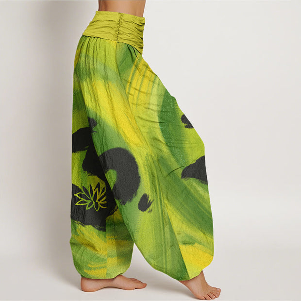 Buddha Stones OM Symbol Lotus Flower Pattern Women's Elastic Waist Harem Pants - image 11