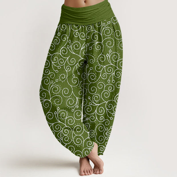Buddha Stones Curving Vine Pattern Women's Elastic Waist Harem Pants - DarkSeaGreen - US22，UK/AU26，EU54 (6XL) - image 6
