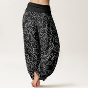 Buddha Stones Curving Vine Pattern Women's Elastic Waist Harem Pants - image 10