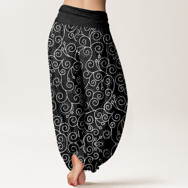 Buddha Stones Curving Vine Pattern Women's Elastic Waist Harem Pants - image 10