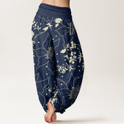 Buddha Stones Beige Large Petal Flowers Blossoms Pattern Women's Elastic Waist Harem Pants - image 2