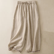 Buddha Stones Simple Embroidery 7-8 Length Cropped Women's Cotton Linen Harem Pants With Pockets - Linen - US8-10，UK/AU12-14，EU40-42 (2XL) - image 7