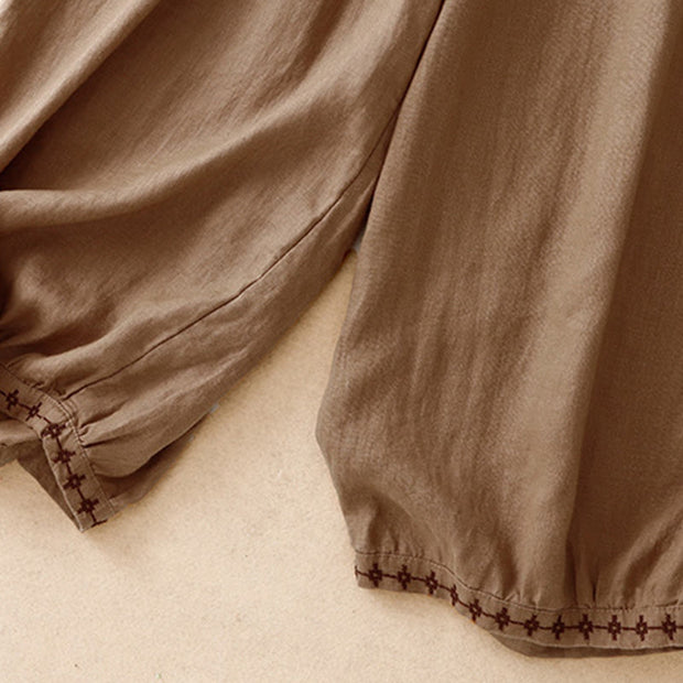 Buddha Stones Simple Embroidery 7-8 Length Cropped Women's Cotton Linen Harem Pants With Pockets - image 6