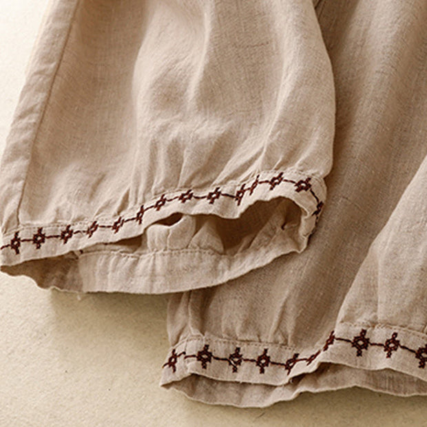 Buddha Stones Simple Embroidery 7-8 Length Cropped Women's Cotton Linen Harem Pants With Pockets - image 12