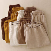 Buddha Stones Simple Embroidery 7-8 Length Cropped Women's Cotton Linen Harem Pants With Pockets - image 17