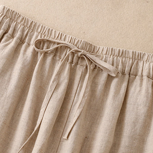 Buddha Stones Simple Embroidery 7-8 Length Cropped Women's Cotton Linen Harem Pants With Pockets - image 9