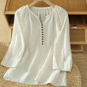 Buddha Stones White Plain Button Three Quarter Sleeve Women's Shirt - White - US14，UK/AU18，EU46 (2XL) - image 1