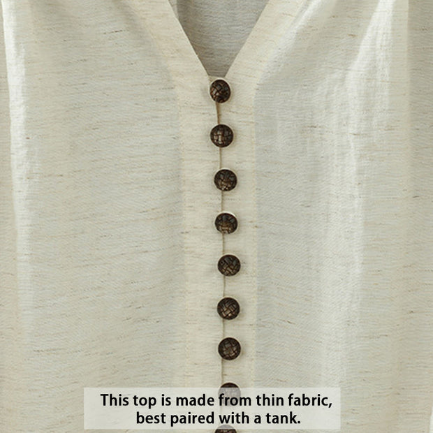 Buddha Stones White Plain Button Three Quarter Sleeve Women's Shirt - image 5